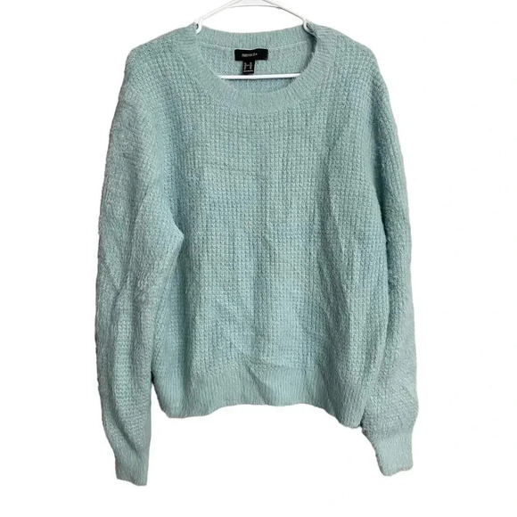Forever 21 women’s furry crew neck knit sweater plus size 2x color blue - Picture 1 of 5